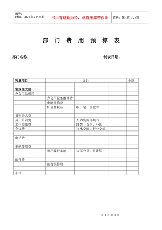 部门费用预算表