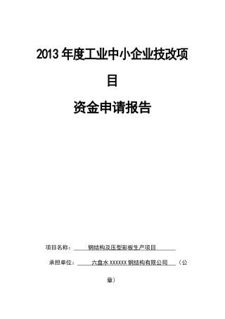 某钢结构有限公司国家专项资金申请报告资料