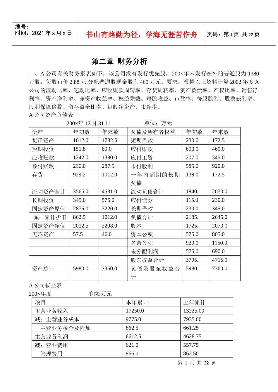 财务管理习题21873263_第1页