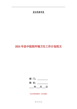 2024年县中医院环境卫生工作计划范文