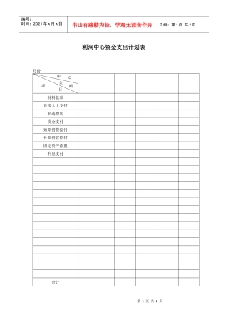 利润中心资金支出计划表