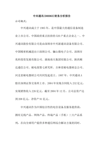 中兴通讯公司财务分析报告( 28页)