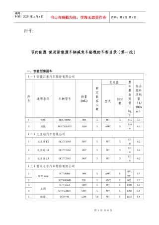 首批减免车船税的车型目录
