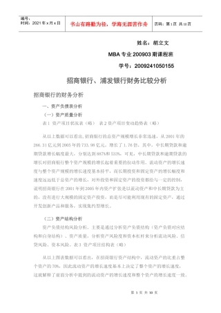 招商银行、浦发银行财务比较分析