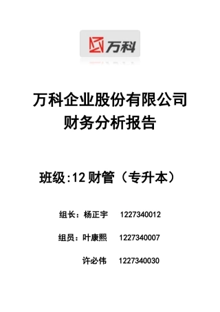 某地产企业股份有限公司财务分析报告