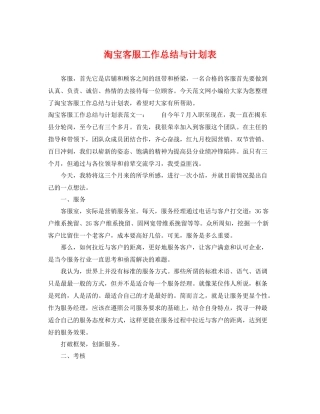 淘宝客服工作总结与计划表 