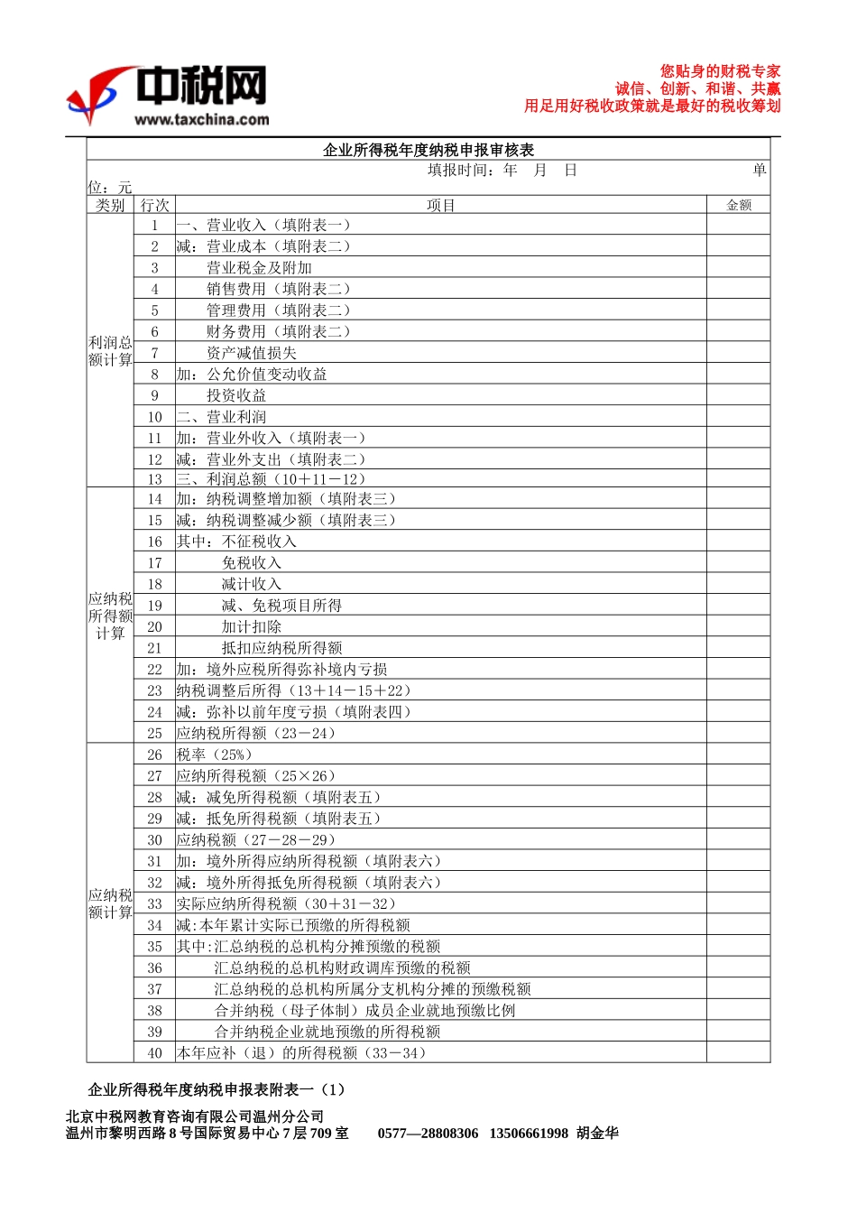 所得税汇算清缴申报表及附表_第1页