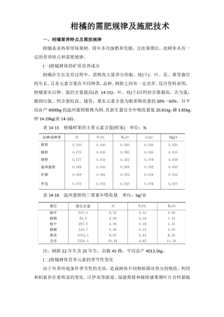 柑橘的需肥规律及施肥技术