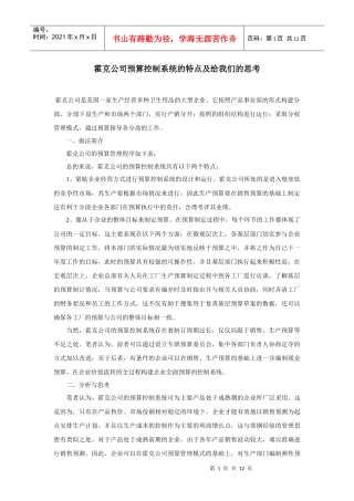 预算控制系统的特点及给我们的思考