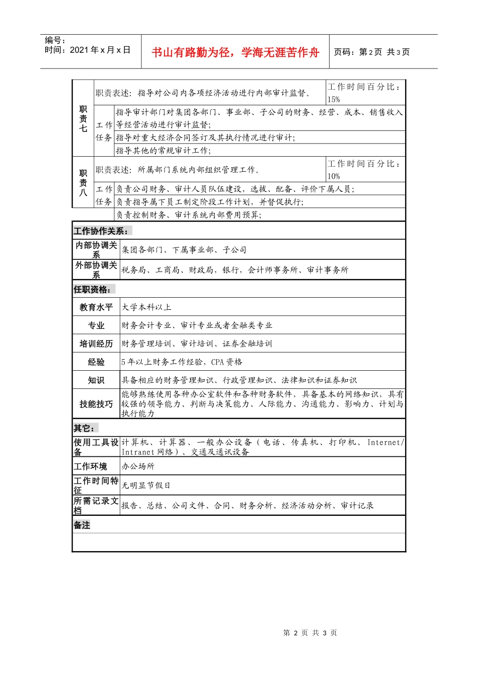 副总经理（财务总监）职务说明书_第2页