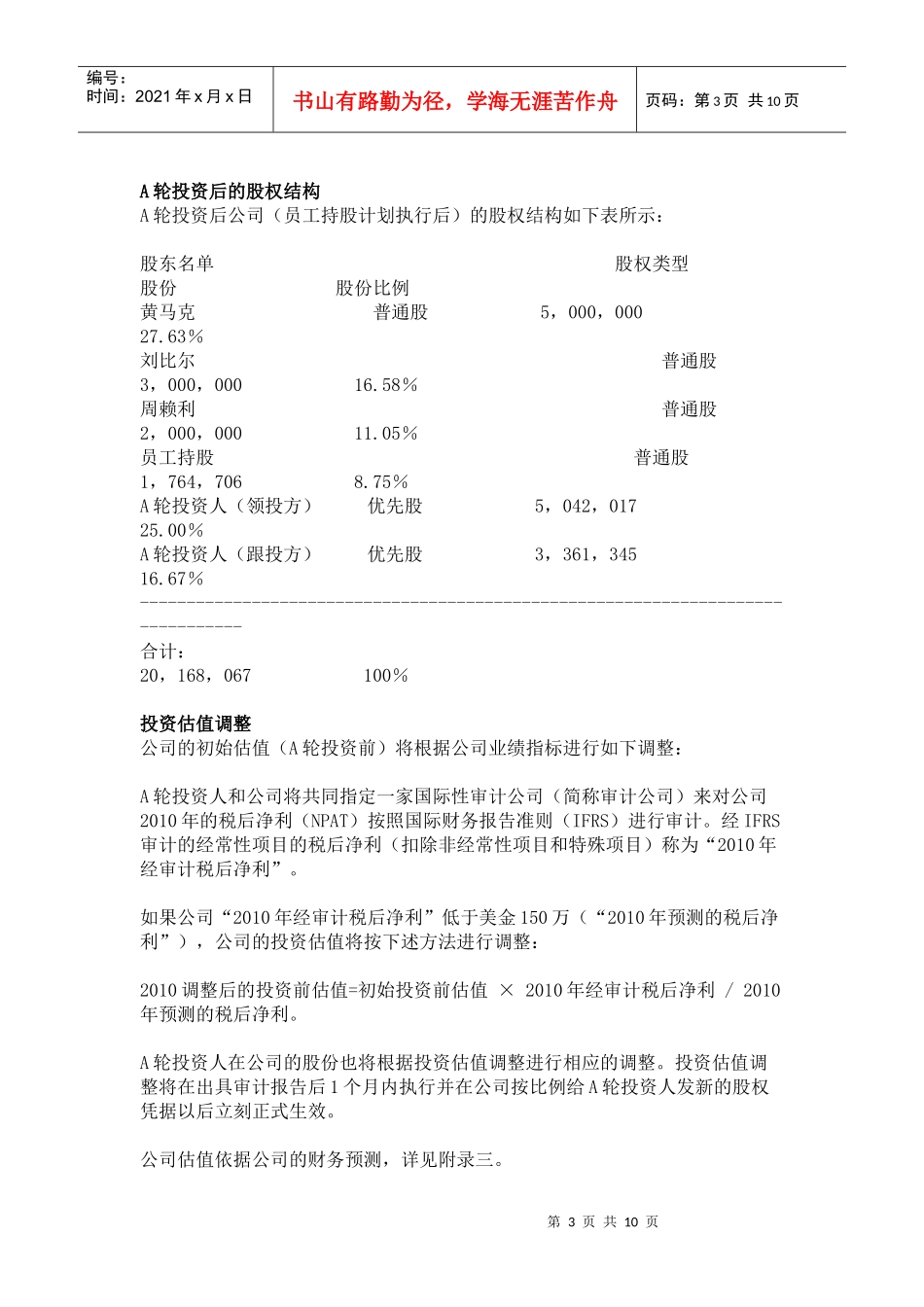 投资意向书范本_第3页