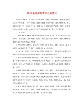 急诊护师工作计划范文 