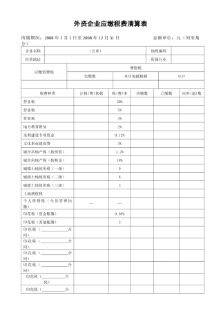 应缴税费结算表