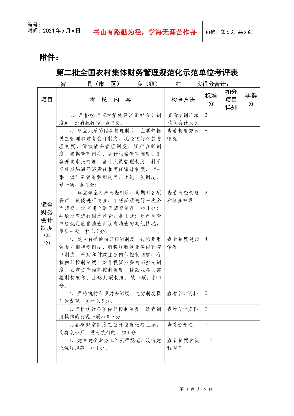 第二批全国农村集体财务管理规范化示范单位考评表_第1页