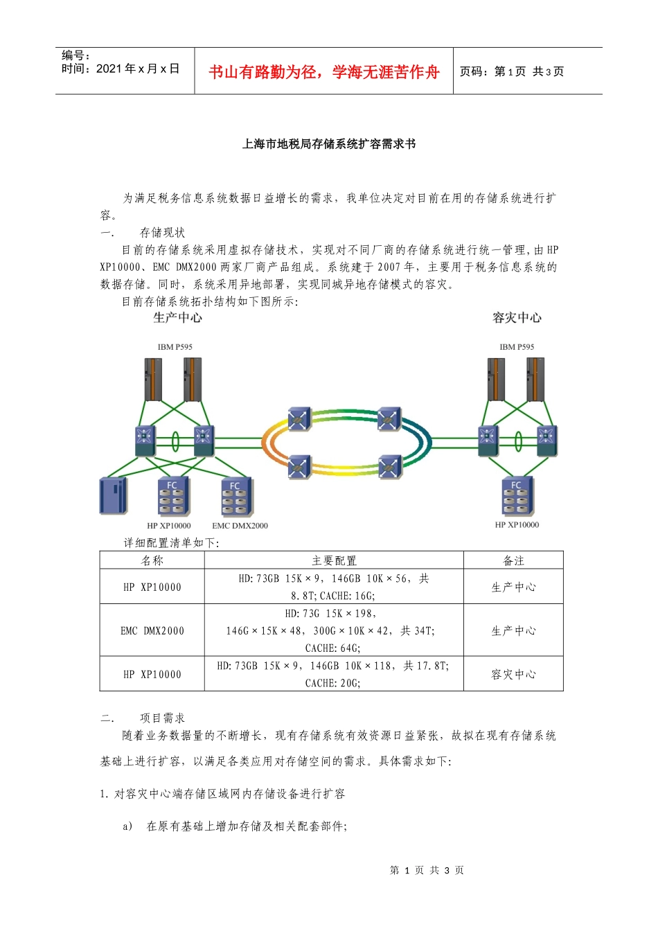 上海市地税局存储系统扩容需求书_第1页