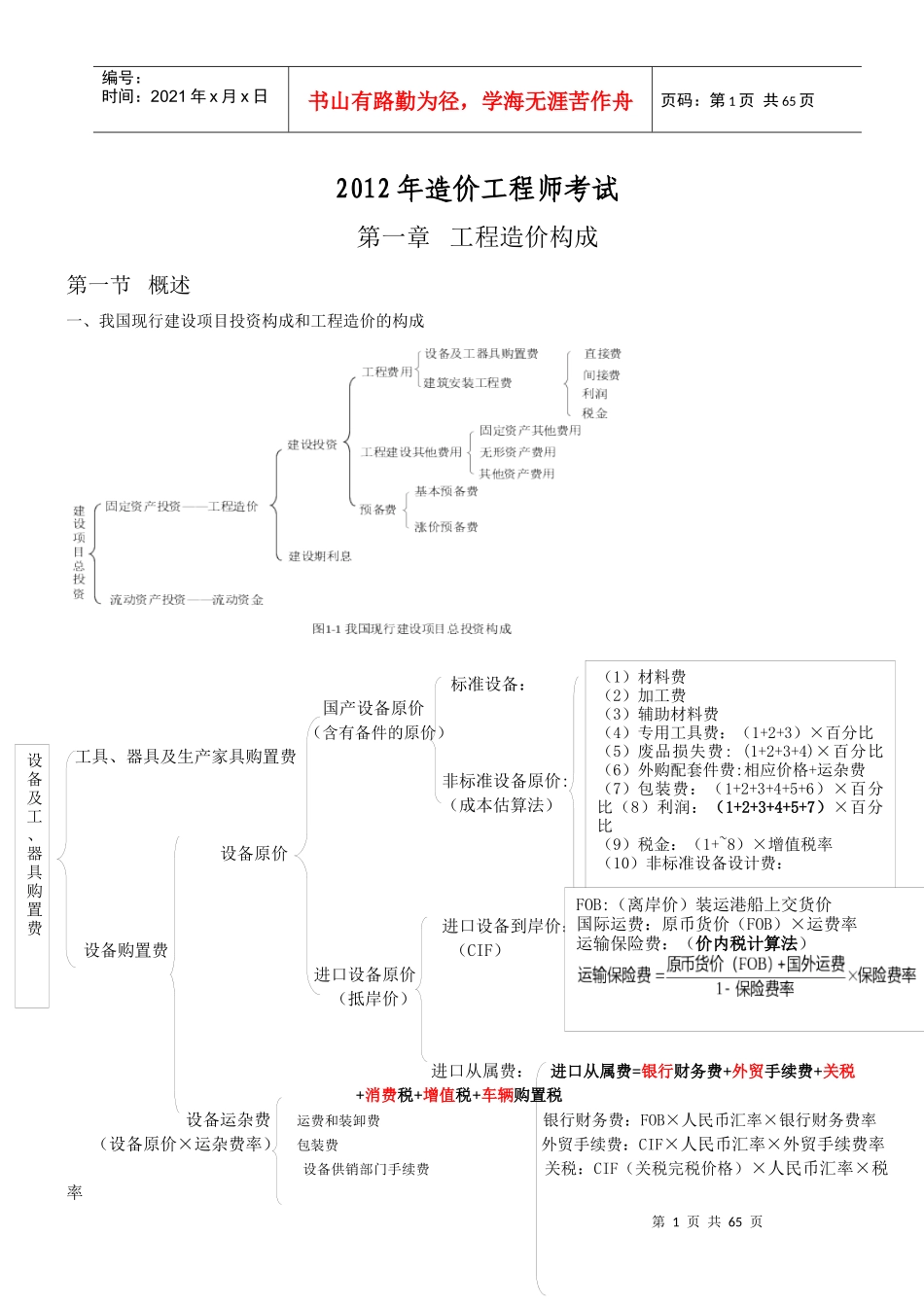 工程造价计价与控制知识点整理_第1页