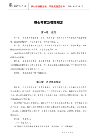 资金预算及管理规定