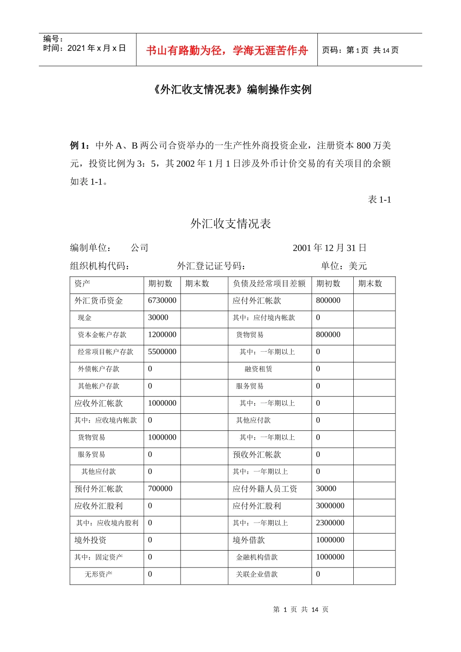 《外汇收支情况表》编制操作实例-中国·珠海_第1页