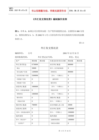 《外汇收支情况表》编制操作实例-中国·珠海