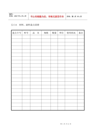 材料、副料盘点清册
