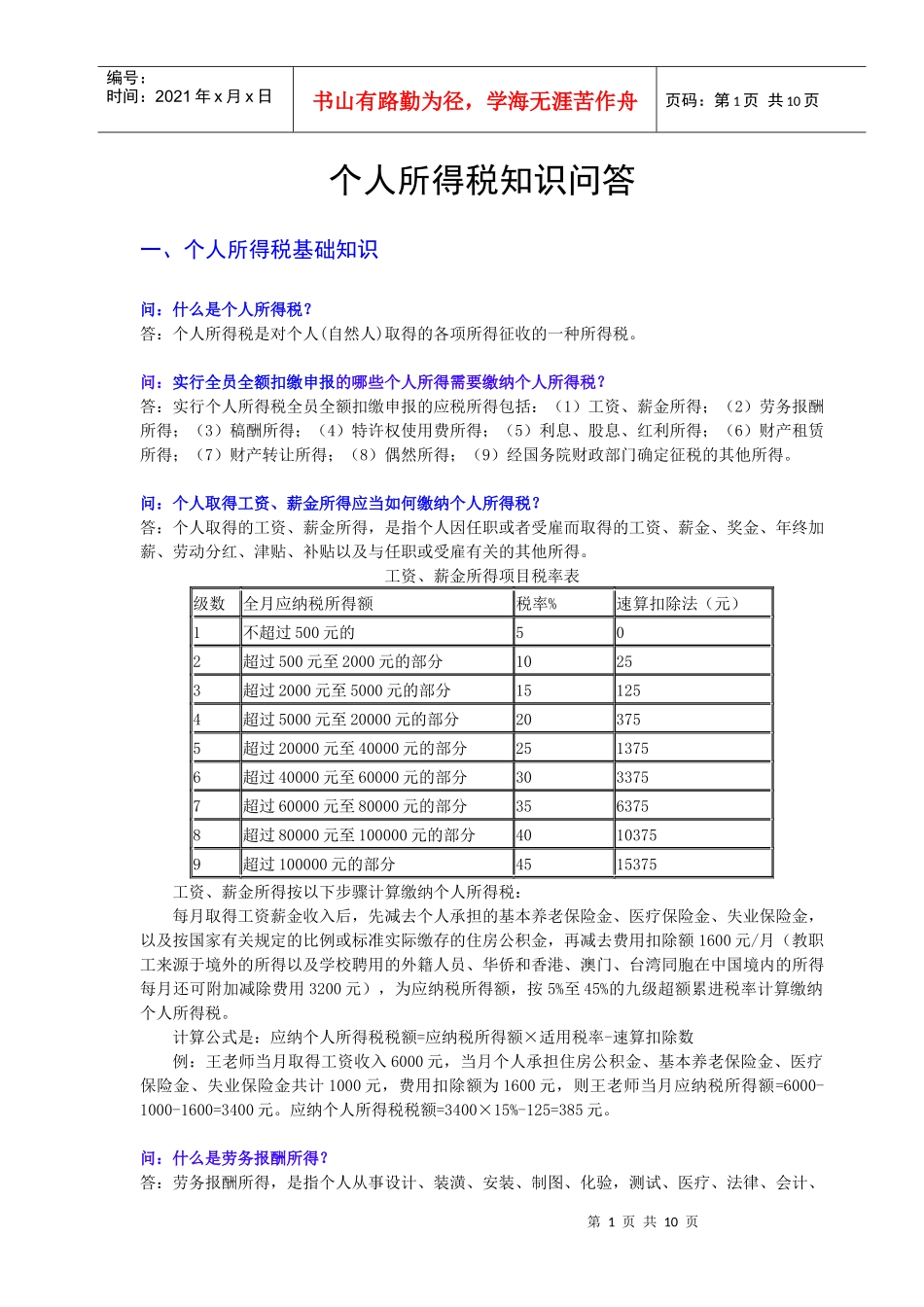个人所得税基础知识问答_第1页