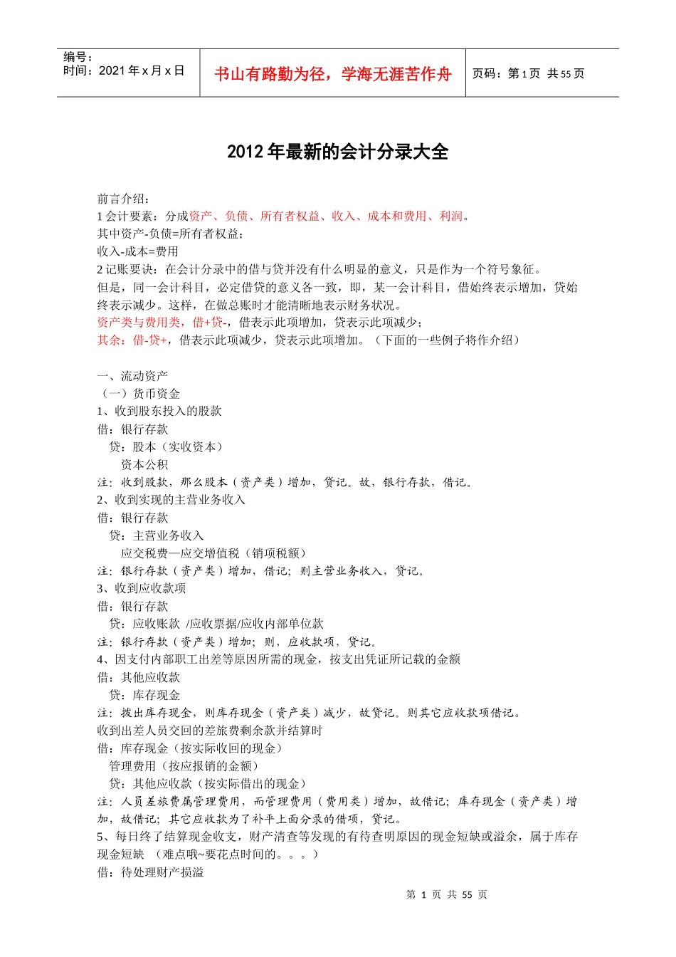 XXXX年最新的会计分录大全_第1页