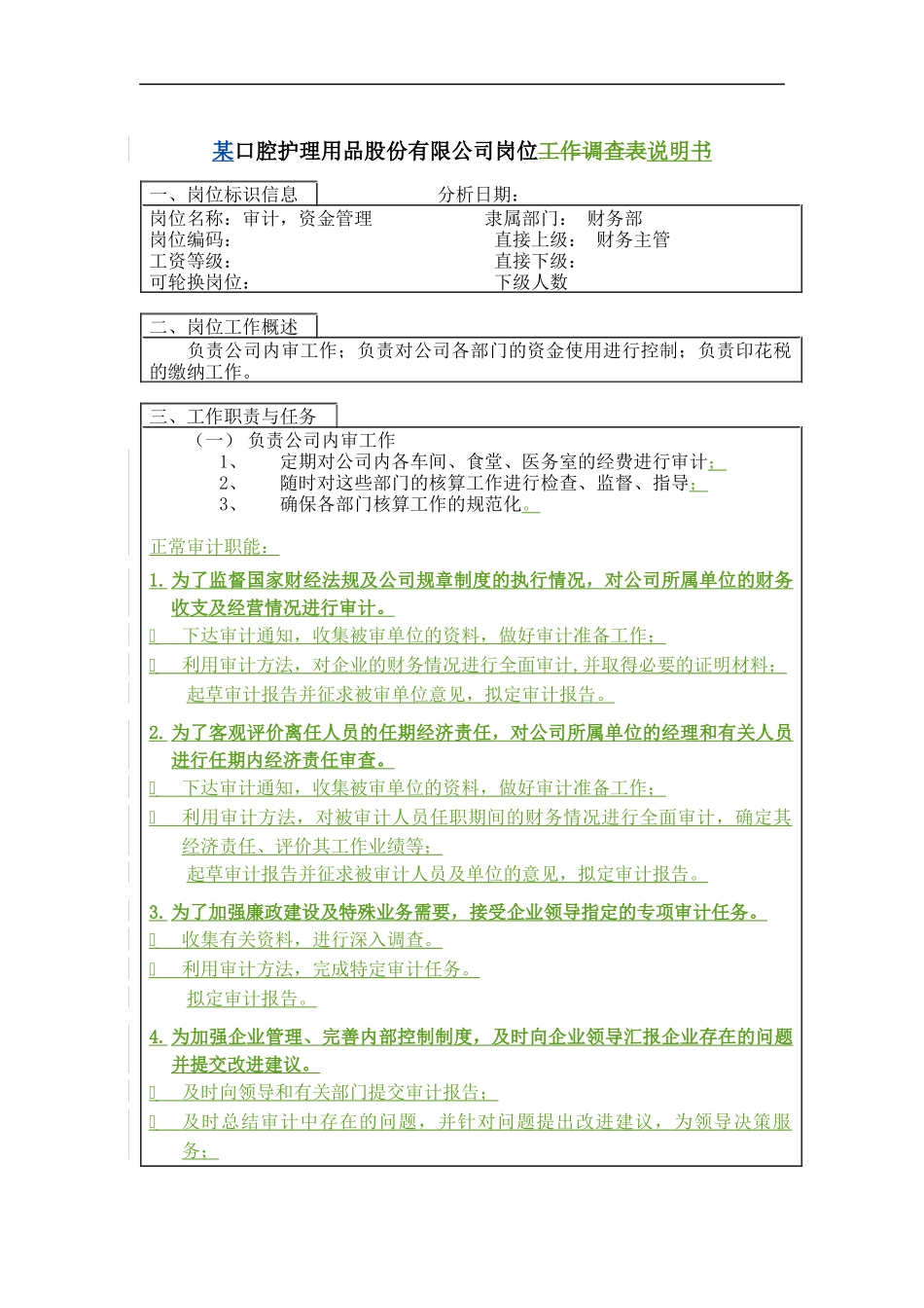 审计、资金管理岗位说明书_第1页