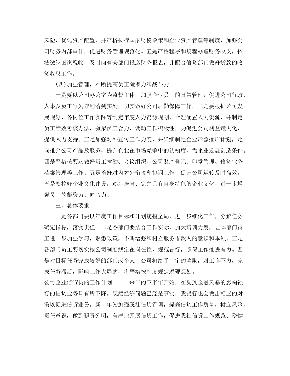 公司企业信贷员的工作计划 _第3页
