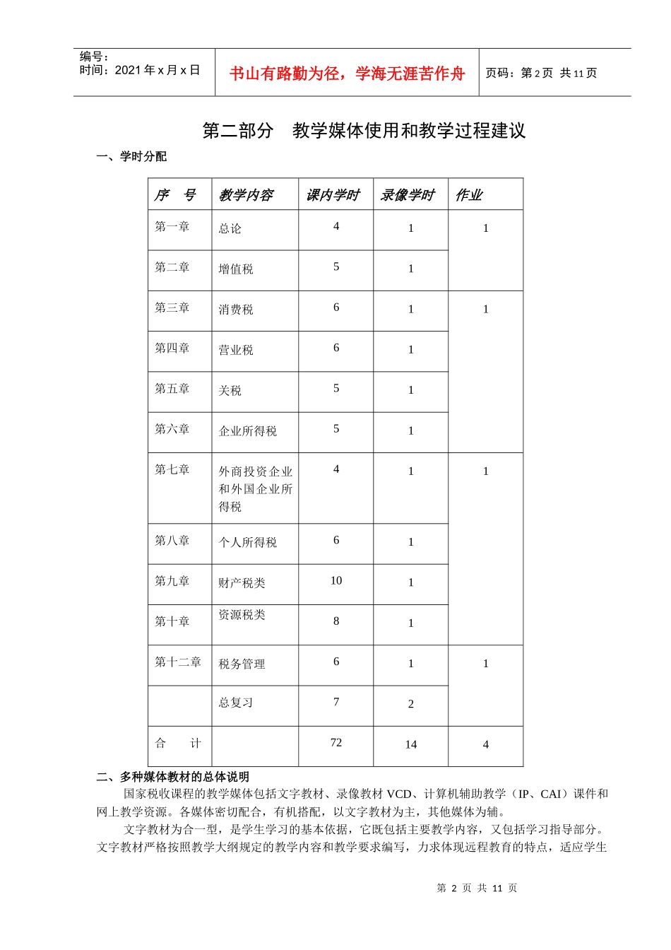 国家税收教学大纲_第2页
