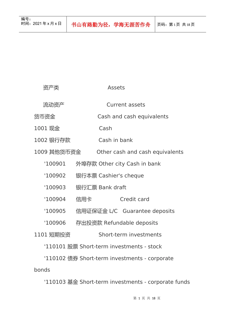 会计科目中英文对照表_第1页