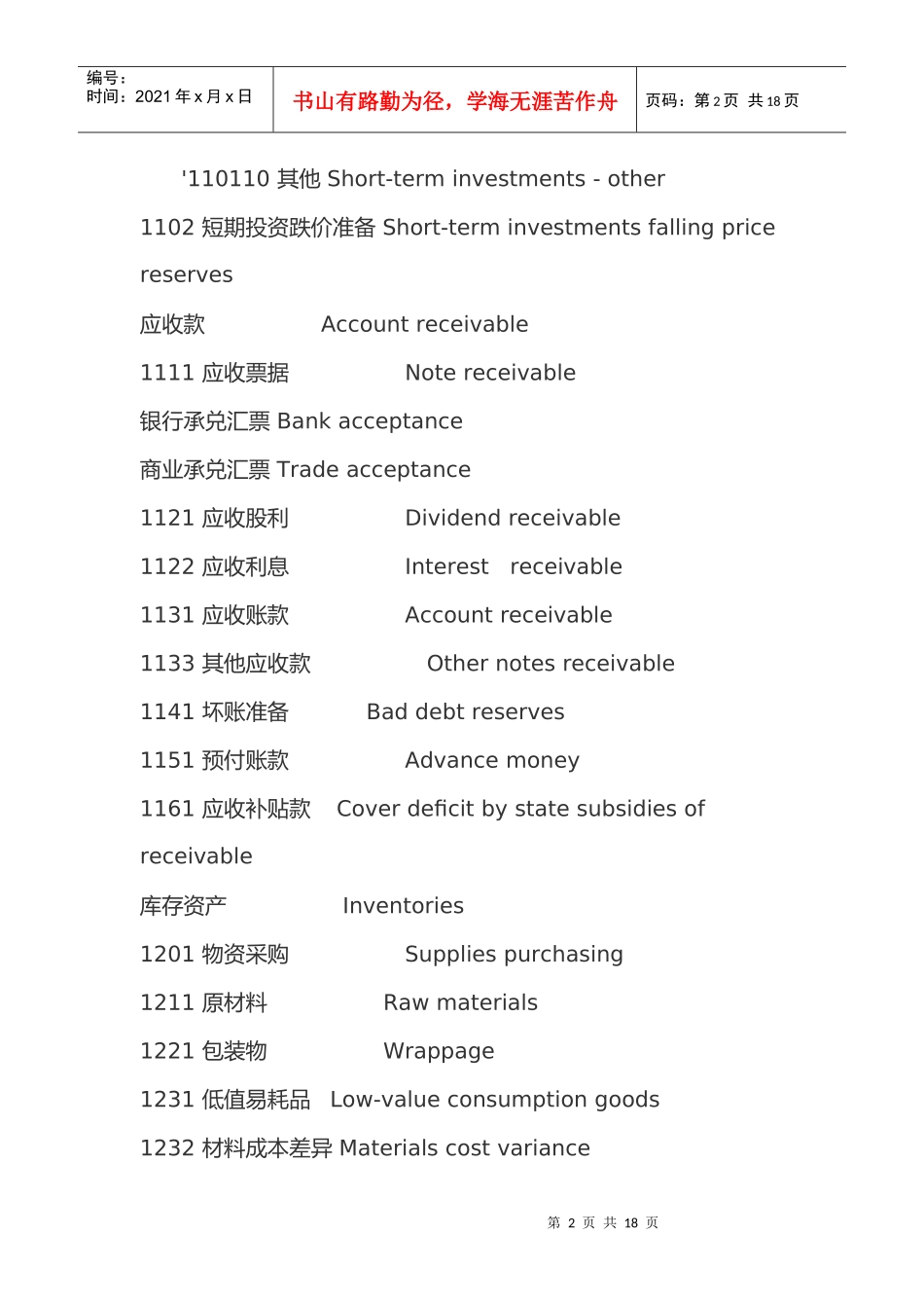 会计科目中英文对照表_第2页