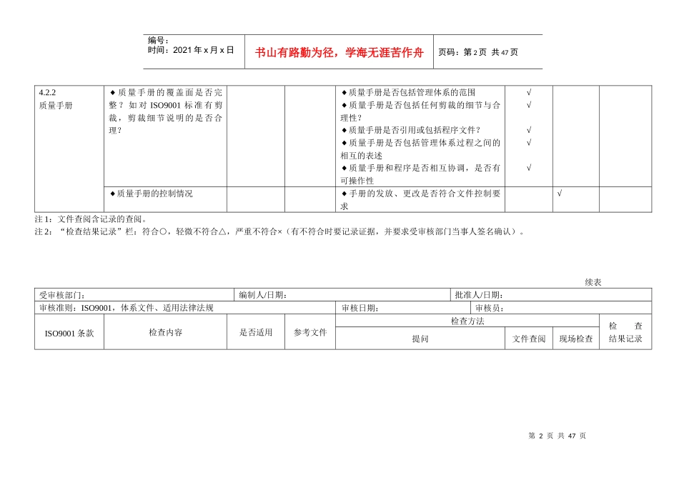 iso9000内审检查表全套（DOC34页）_第2页