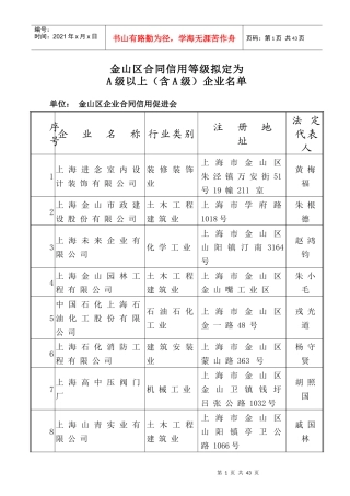 金山区合同信用等级拟定为-金山区企业合同信用促进会