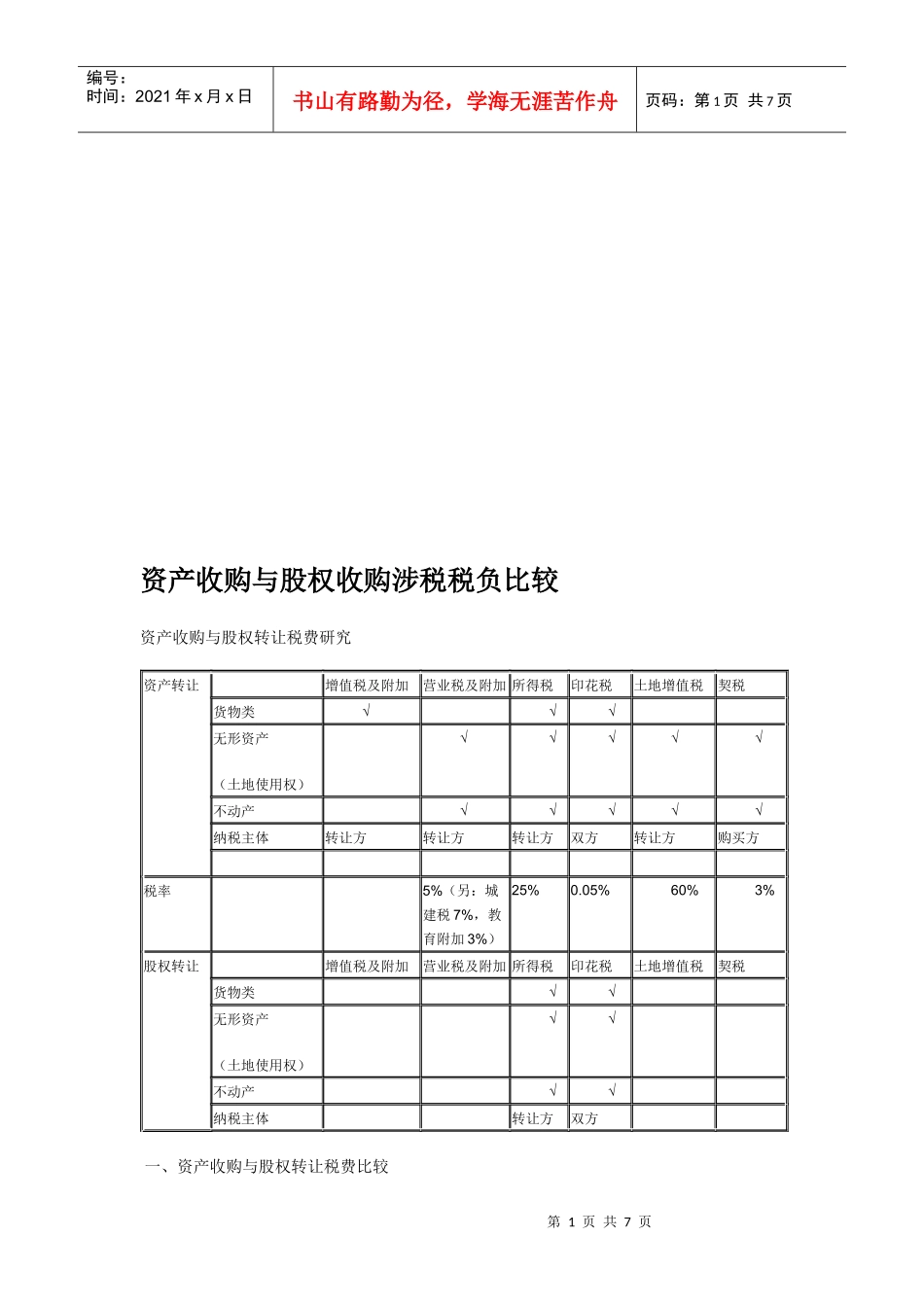 试谈资产收购与股权收购涉税税负比较_第1页