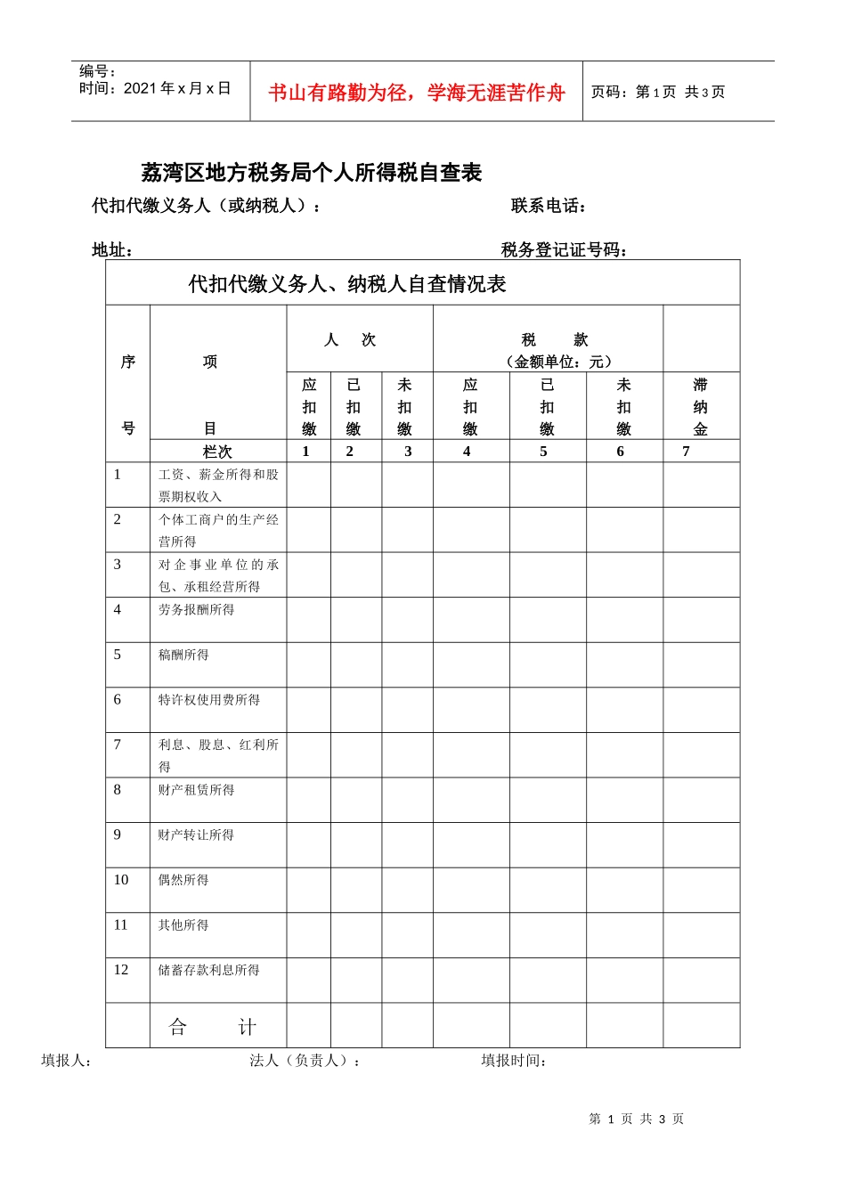 白云区个人所得税自查表及自查提纲_第1页