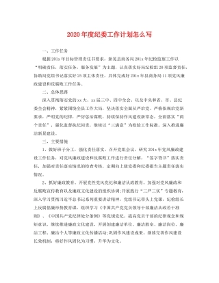2020年度纪委工作计划怎么写 