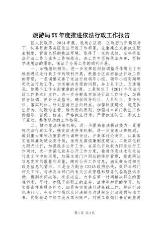 旅游局XX年度推进依法行政工作报告