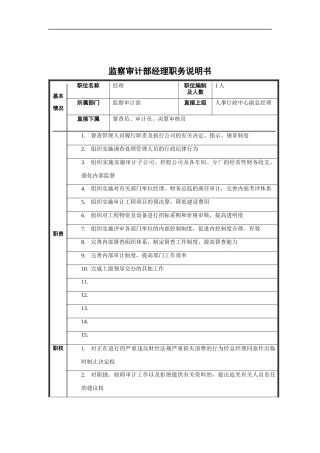 监察审计部经理职务说明书