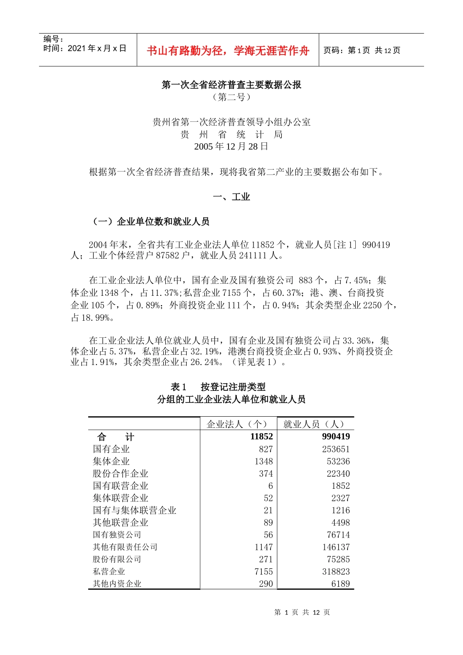 第一次全省经济普查主要数据公报_第1页