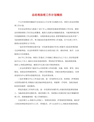 总经理助理工作计划概括 