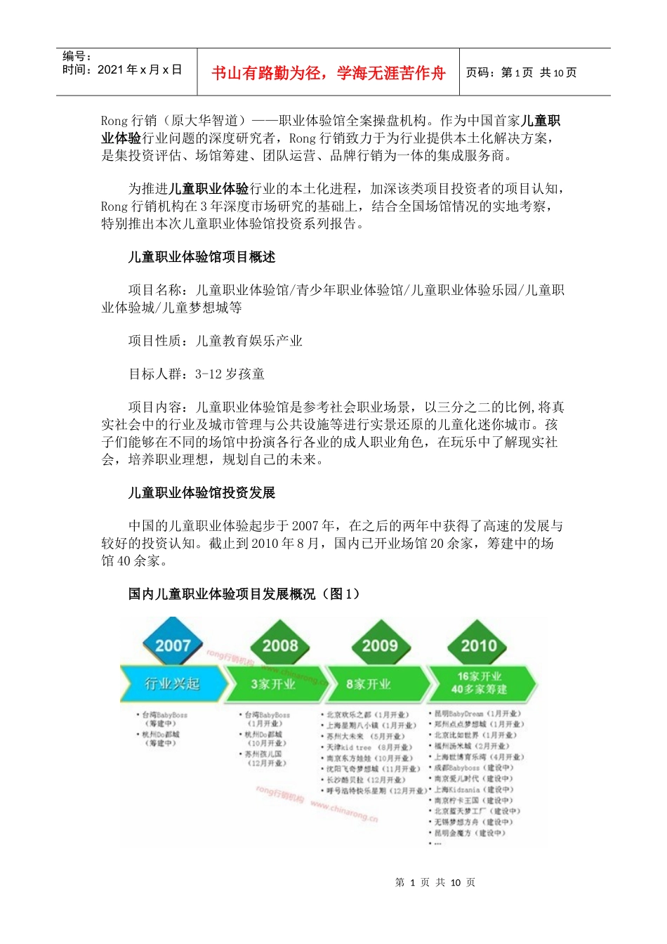 儿童职业体验馆投资报告——投资发展现状及趋势预测_第1页