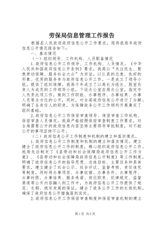 劳保局信息管理工作报告