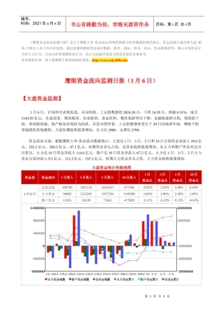 鹰眼个股跟踪--资金流向监测日报0106