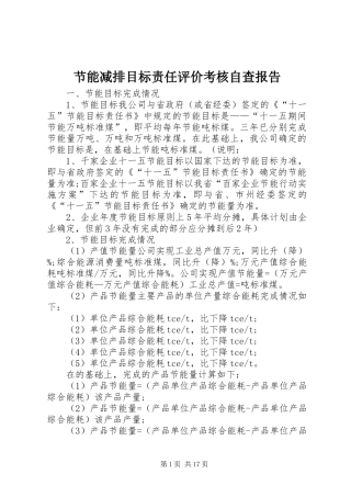 节能减排目标责任评价考核自查报告
