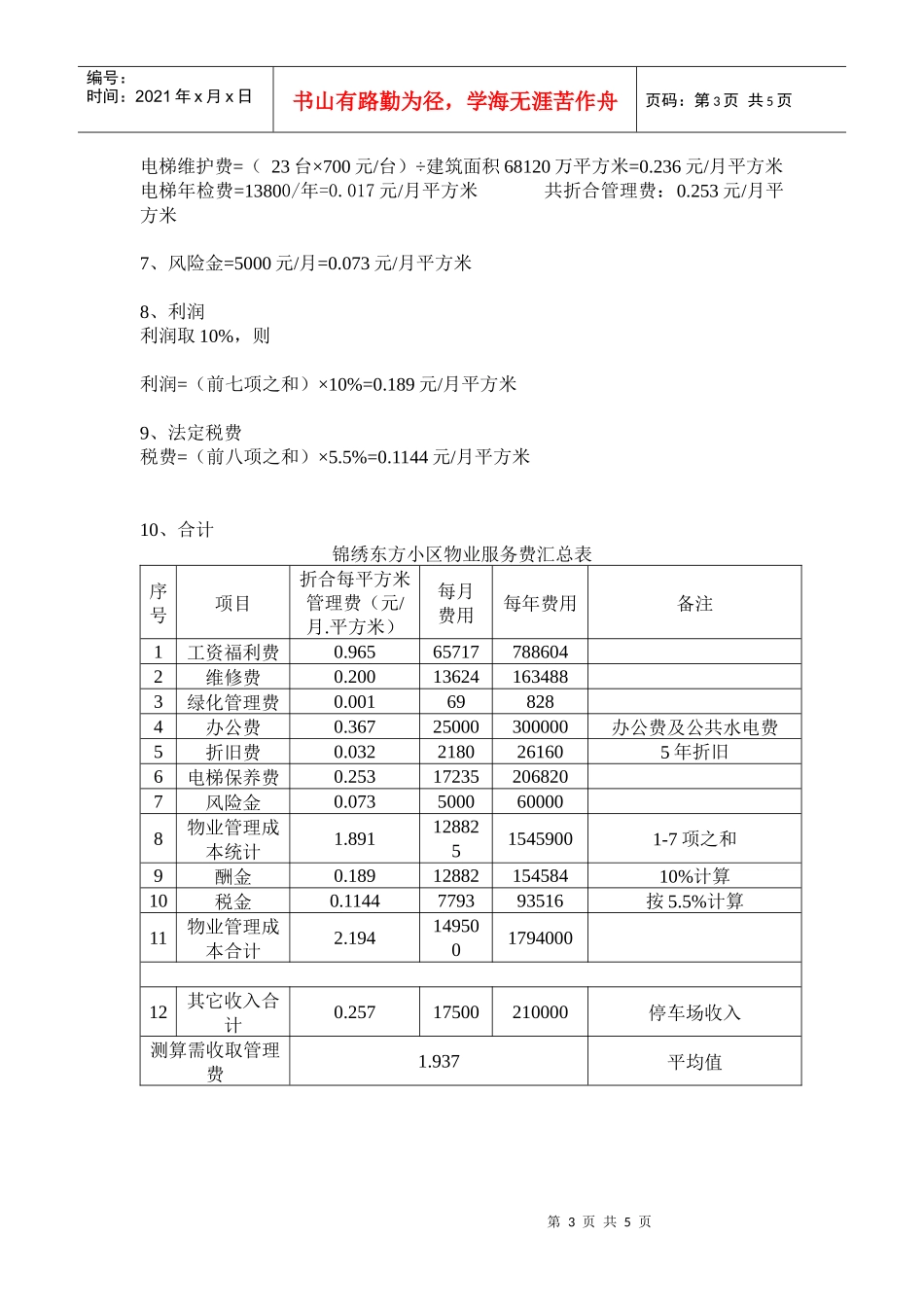 锦绣东方小区管理费测算及经费收支预算_第3页