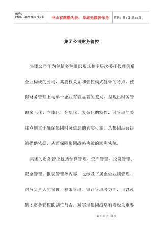 集团公司财务管控概述