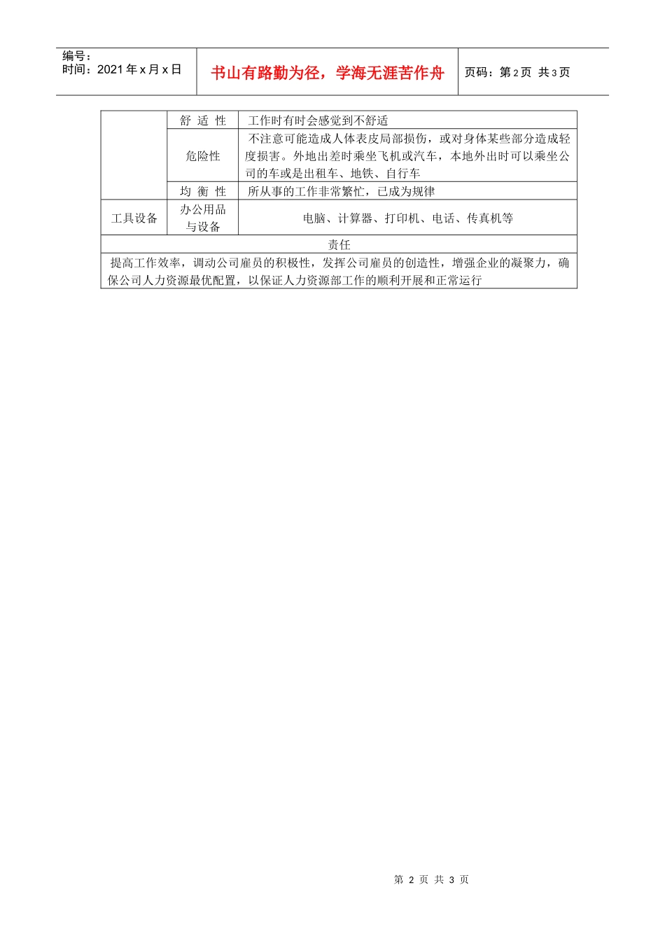 800hr03职位分析--财务科科长职务说明书(doc)_第2页