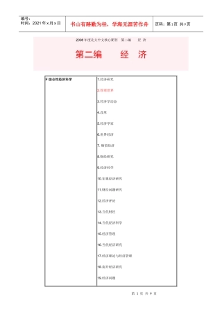 08年北大核心期刊(经济)