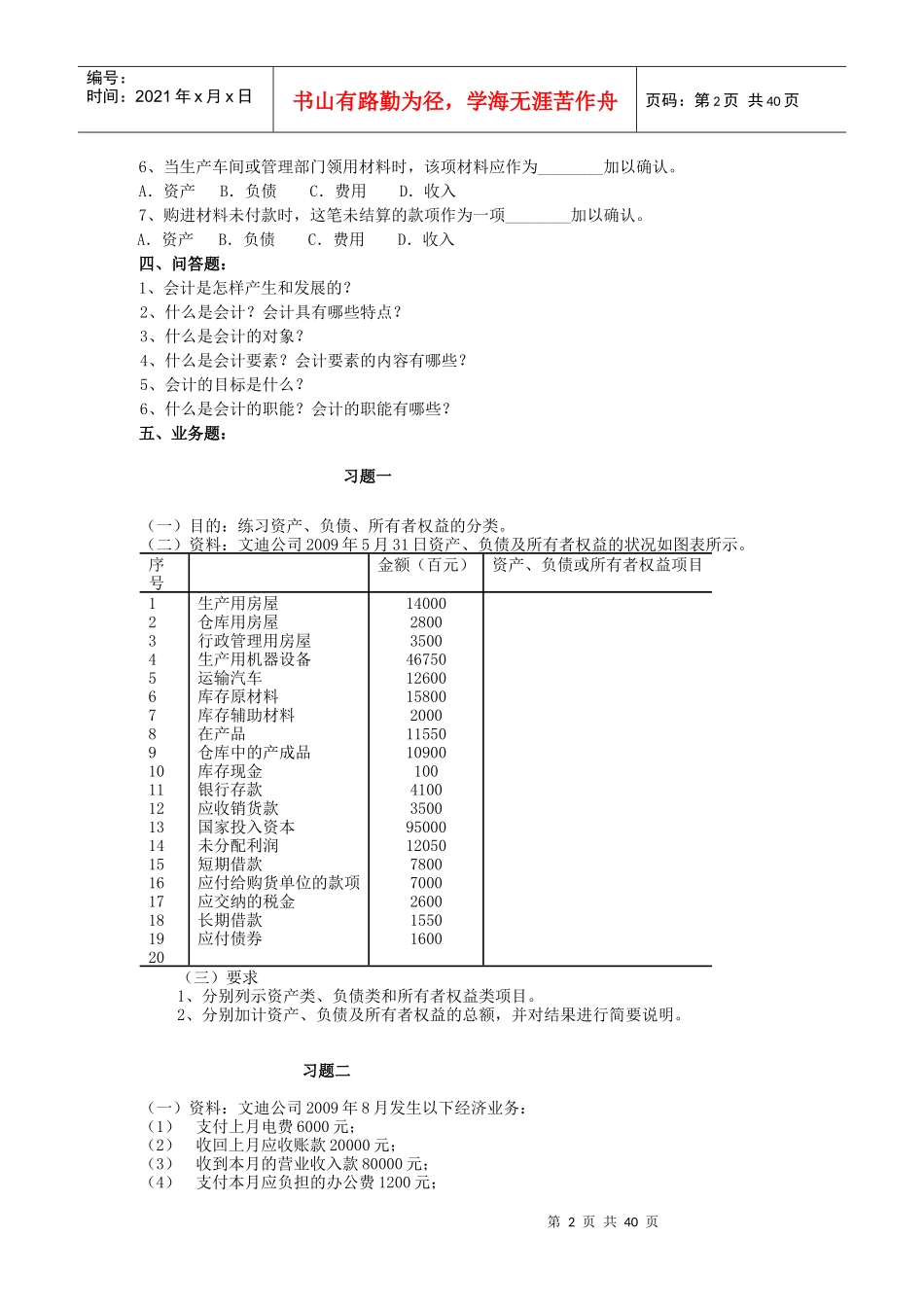 《会计学》经典习题大全_第2页