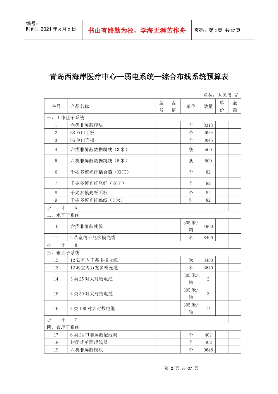 弱电系统总预算表_第2页